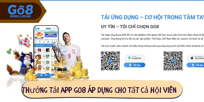 Go8 tung ra ưu đãi thưởng tải app Go8